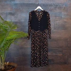 Vintage 90s Rayon Day Dress with Faux Vest